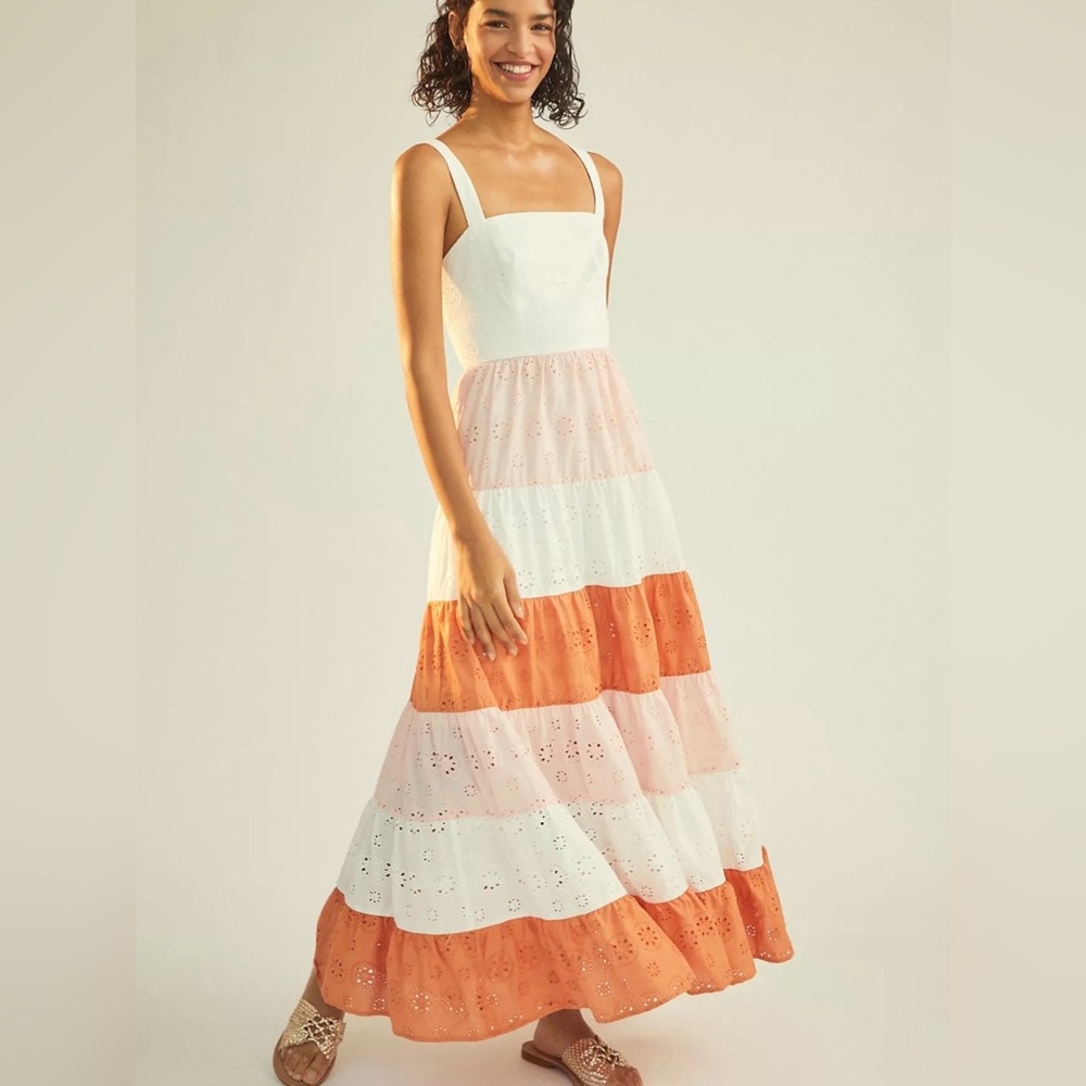 HUTCH Alston Eyelet Colorblock‎ Tiered Maxi Dress Women’s Sz 12